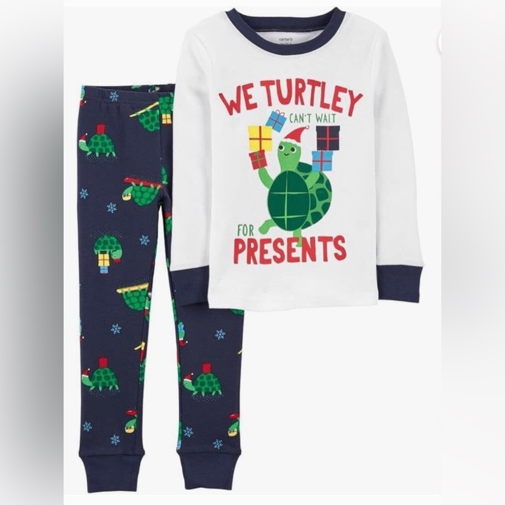 Carter's White and Navy Green Turtle Pajama Set Christmas holidays